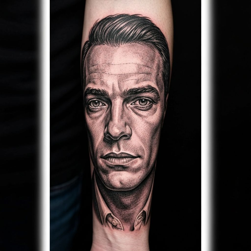 Black & Grey Realistic Portrait Tattoo – Unterarm